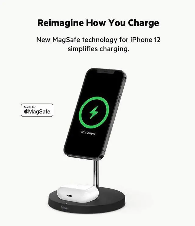 Alt view image 10 of 20 - Belkin 2-in-1 Wireless Charger Stand with MagSafe 15W WIZ010TTBK