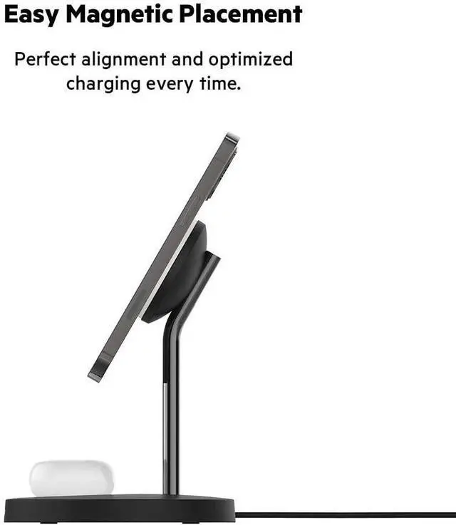 Alt view image 11 of 20 - Belkin 2-in-1 Wireless Charger Stand with MagSafe 15W WIZ010TTBK
