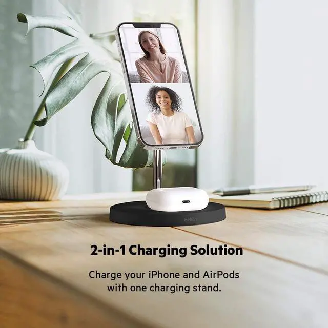 Alt view image 12 of 20 - Belkin 2-in-1 Wireless Charger Stand with MagSafe 15W WIZ010TTBK