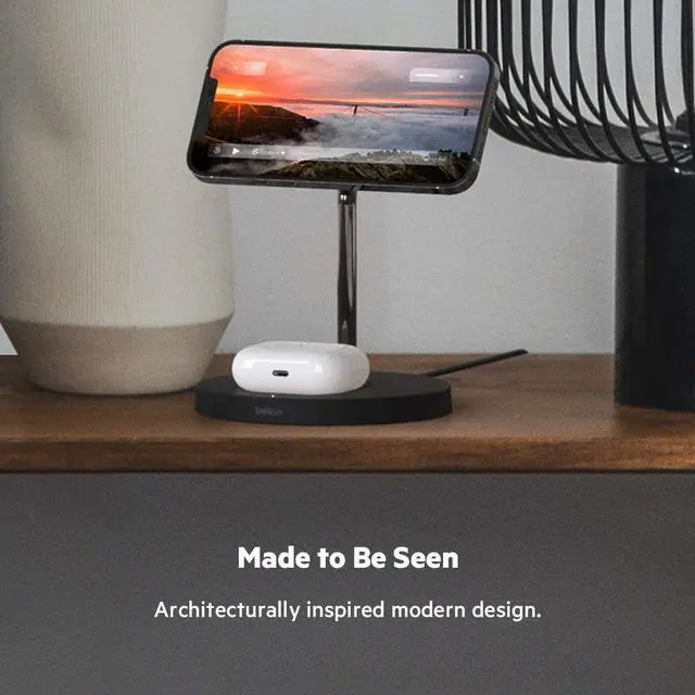 Alt view image 14 of 20 - Belkin 2-in-1 Wireless Charger Stand with MagSafe 15W WIZ010TTBK