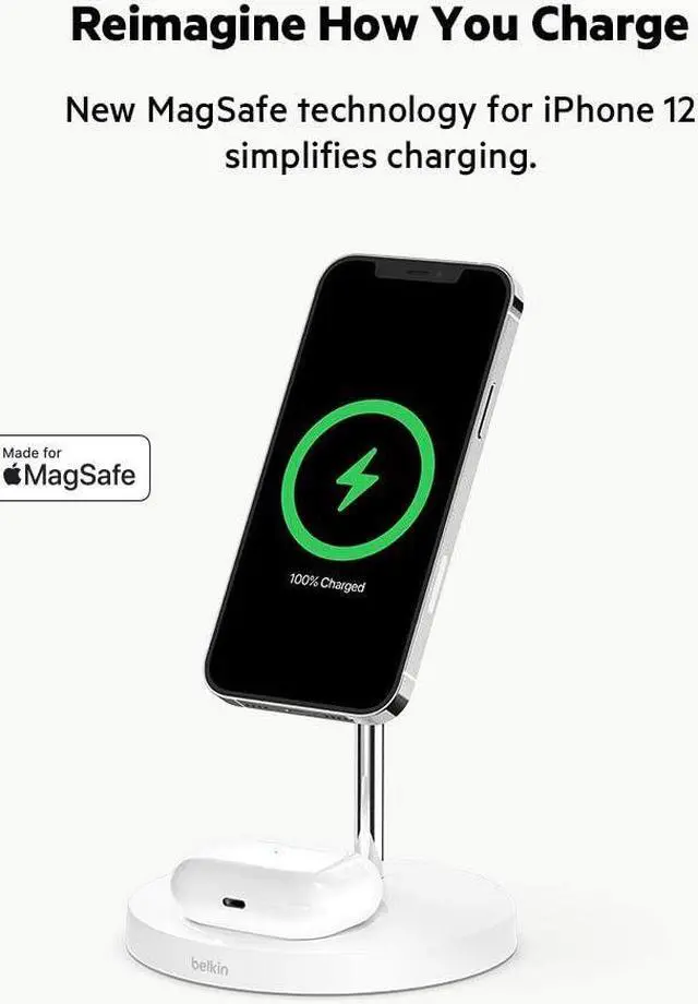 Alt view image 2 of 6 - MagSafe 2-in-1 Wireless Charging Stand for  iPhone 16 iPhone 15 iPhone 14 & iPhone 13 Series & AirPods - MagSafe Fast Charging Station for Multiple Devices - White