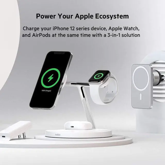 Alt view image 7 of 19 - Belkin BOOST CHARGE Pro 3-in-1 Wireless Charger With MagSafe WIZ009TTWH