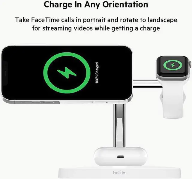 Alt view image 8 of 19 - Belkin BOOST CHARGE Pro 3-in-1 Wireless Charger With MagSafe WIZ009TTWH