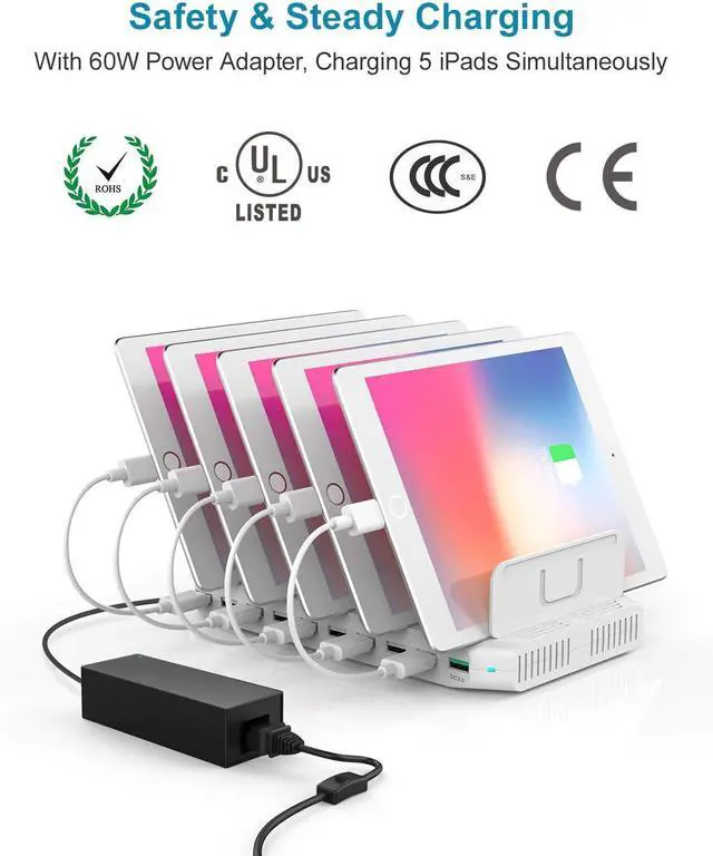 Alt view image 4 of 7 - Unitek Charging Station for Multiple Devices, USB Charging Dock with Adjustable Dividers, QC 3.0 and SmartIC, iPhone, iPad, Tablet Organizer Stand-(UL Certified)