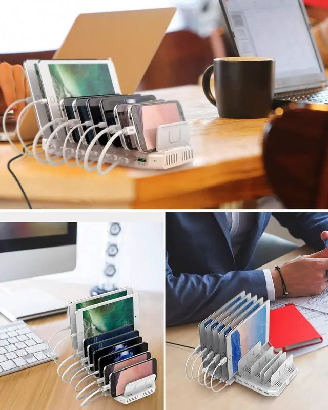 Alt view image 7 of 7 - Unitek Charging Station for Multiple Devices, USB Charging Dock with Adjustable Dividers, QC 3.0 and SmartIC, iPhone, iPad, Tablet Organizer Stand-(UL Certified)