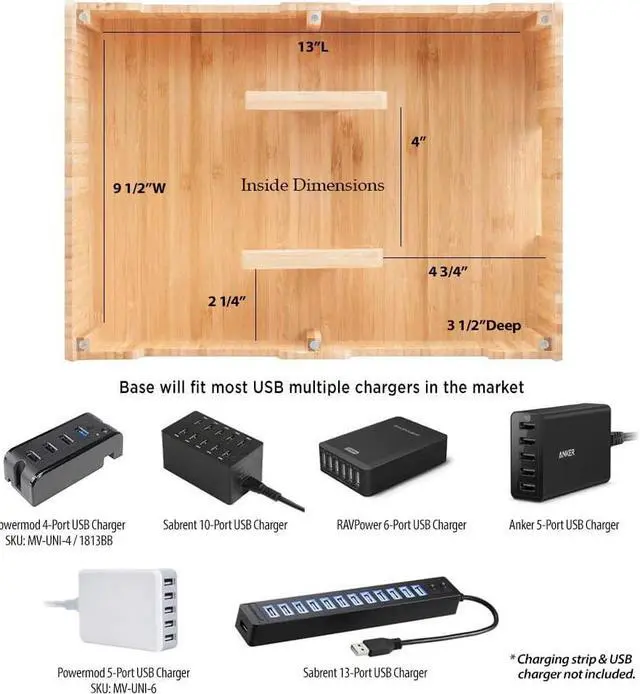 Alt view image 4 of 5 - MobileVision Bamboo 10-Port Charging Station & Docking Organizer for Smartphones & Tablets, Family-Sized, for use in Corporate Offices & Classrooms