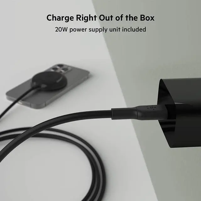 Alt view image 3 of 6 - 7.5W Magnetic Portable Wireless Charger Pad - 6.6ft/2M Long Cable - MagSafe Compatible Charger - iPhone Charger Compatible w/ iPhone 15 iPhone 14 iPhone 13 - Power Supply Included - Black