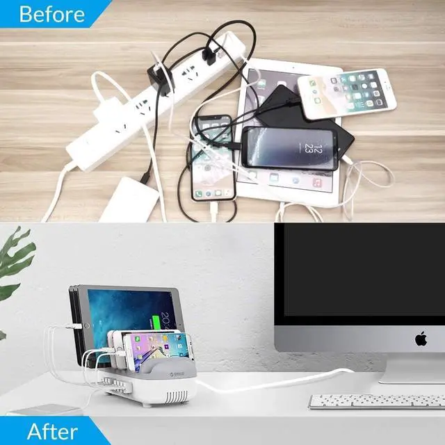 Alt view image 2 of 7 - 120W Charging Station for Multiple Devices - 10 USB Smart Ports - Auto Temperature Control System - Charger Organizer Docking Station for Cell Phones, Tablets and Others (Cables not Included)