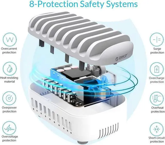 Alt view image 6 of 7 - 120W Charging Station for Multiple Devices - 10 USB Smart Ports - Auto Temperature Control System - Charger Organizer Docking Station for Cell Phones, Tablets and Others (Cables not Included)