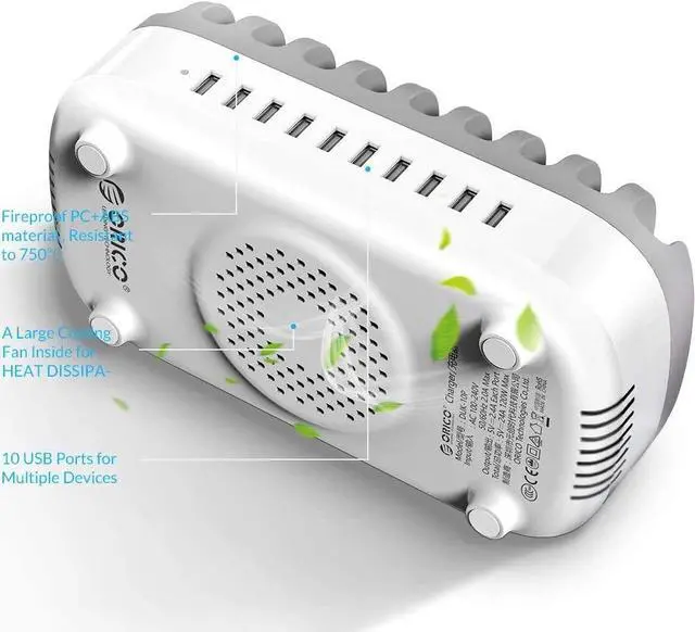 Alt view image 3 of 7 - 120W Charging Station for Multiple Devices - 10 USB Smart Ports - Auto Temperature Control System - Charger Organizer Docking Station for Cell Phones, Tablets and Others (Cables not Included)