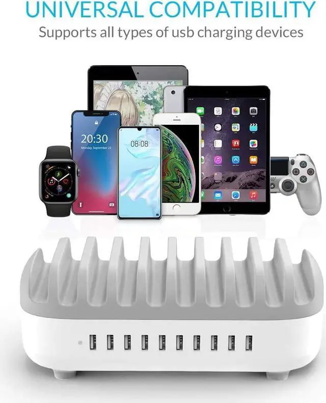 Alt view image 4 of 7 - 120W Charging Station for Multiple Devices - 10 USB Smart Ports - Auto Temperature Control System - Charger Organizer Docking Station for Cell Phones, Tablets and Others (Cables not Included)