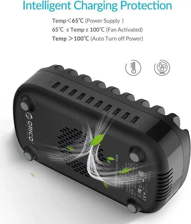Alt view image 3 of 7 - 120W Charging Station for Multiple Devices 10 Ports Smart USB Charging Docking Organizer with Cooling Fan Compatible for iPhone, iPads, Samsung, Android Phone and Tablets (Cables not Included)