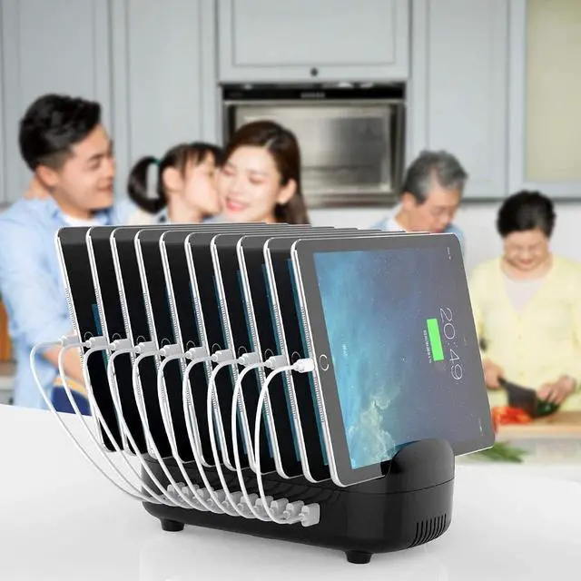 Alt view image 6 of 7 - 120W Charging Station for Multiple Devices 10 Ports Smart USB Charging Docking Organizer with Cooling Fan Compatible for iPhone, iPads, Samsung, Android Phone and Tablets (Cables not Included)