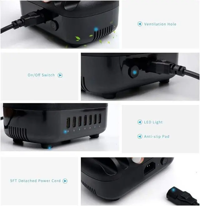 Alt view image 4 of 7 - 7-Port USB Charging Station for Multiple Device USB Charging Dock Station Organizer for Phones, Smart Phones, Tablets and More(Cables not Included)