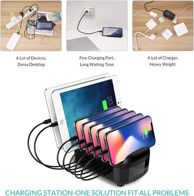 Alt view image 3 of 7 - 7-Port USB Charging Station for Multiple Device USB Charging Dock Station Organizer for Phones, Smart Phones, Tablets and More(Cables not Included)