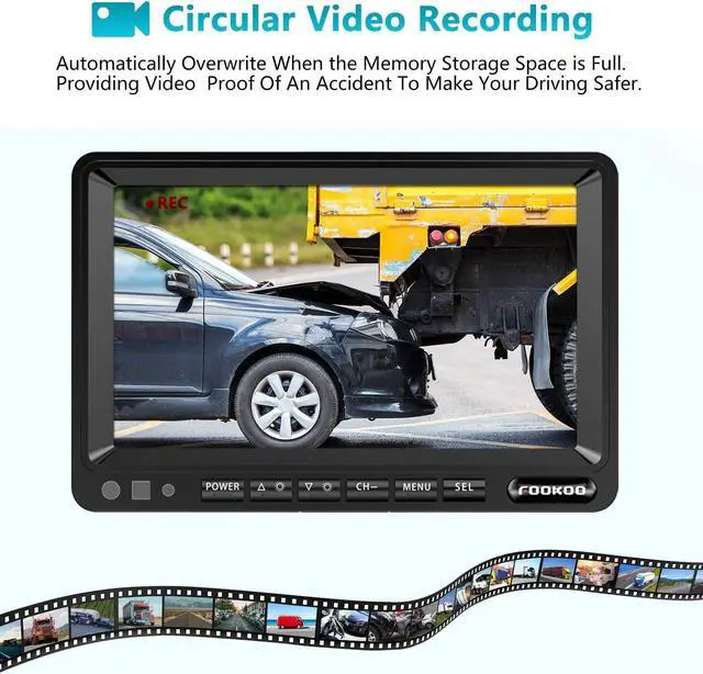 Alt view image 5 of 7 - Fookoo  HD 1080P 9" Wired Backup Camera System, 9-inch DVR Dual Split Screen Monitor, IP69 Waterproof Rear View Camera for Truck/Trailer/Box Truck/RV, Loop Record, Parking Lines (DY912)