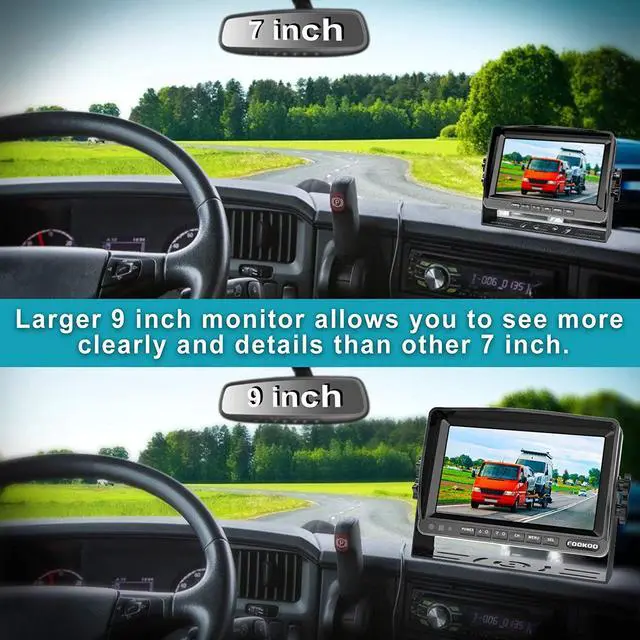 Alt view image 7 of 7 - Fookoo  HD 1080P 9" Wired Backup Camera System, 9-inch DVR Dual Split Screen Monitor, IP69 Waterproof Rear View Camera for Truck/Trailer/Box Truck/RV, Loop Record, Parking Lines (DY912)