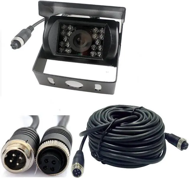 Main image of 4 Pin Vehicle Backup Camera 12V/24V,18 LED IR Night Vision CCD Car Rear View Parking Reverse Camera + 4Pin Connector 20m/65ft Extension Cable for Bus Truck Camper Lorry Heavy Duty