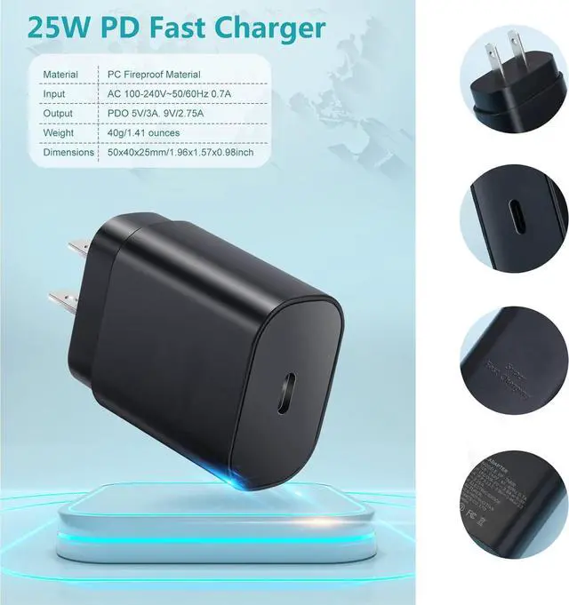 Alt view image 4 of 7 - Galaxy S23 Charger Block USB Type C Plug Wall Charger Power Adapter 25W PD Super Fast Charging for Samsung Galaxy S23/S22/S21/Ultra/Plus/Note 20/10/Z fold 3/iPhone 16/15/14/iPad/Tablet-2 Pack Black