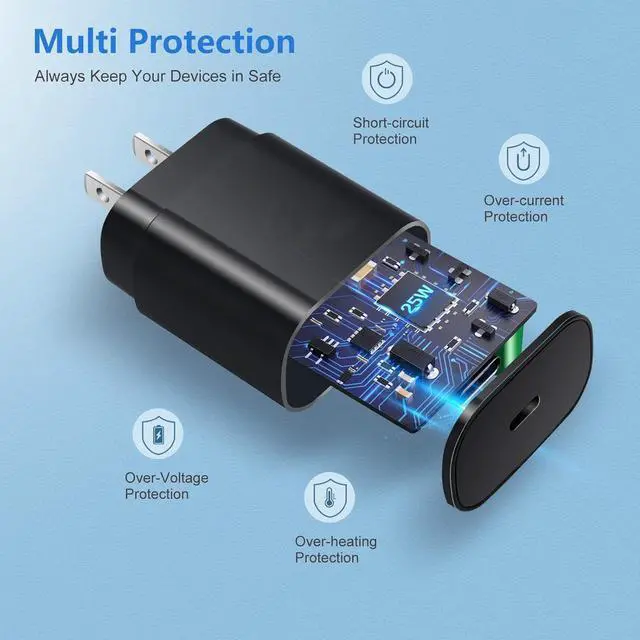 Alt view image 5 of 7 - Galaxy S23 Charger Block USB Type C Plug Wall Charger Power Adapter 25W PD Super Fast Charging for Samsung Galaxy S23/S22/S21/Ultra/Plus/Note 20/10/Z fold 3/iPhone 16/15/14/iPad/Tablet-2 Pack Black