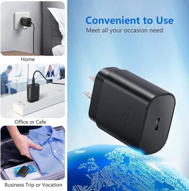 Alt view image 4 of 7 - USB C Wall Charger Adapter, Costyle 3 Pack PD 25W Super Fast Charger Type C Charging Block For Samsung Galaxy S25/S24/S23/S22/S21/S20 Ultra/Plus/S20FE/S10/A13/A53/A71/Note 20 Ultra/10,Pixel 7/6A-Black