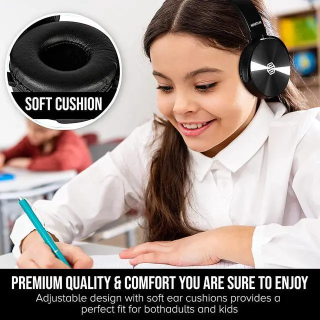 Alt view image 4 of 7 - Classroom Headphones-Bulk 10-Pack, Student On Ear Comfy Swivel Earphones for Library, School, Airplane, Kids-for Online Learning and Travel, HQ Stereo Sound 3.5mm Jack (Black with Microphone)