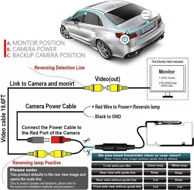 Alt view image 6 of 7 - License Plate Backup Camera, JPP Front/Rear View Camera 170° Viewing Angle Universal Car Reverse Camera Waterproof 8 LED Night Vision Vehicle Reverse Camera