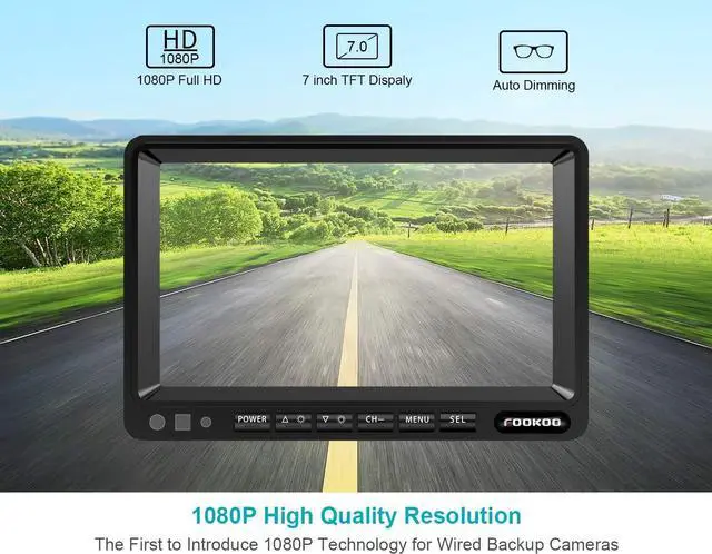 Alt view image 2 of 7 - FOOKOO  HD Backup Camera System Kit,7" 1080P Reversing Monitor+IP69 Waterproof Rear View Camera,Sharp CCD Chip, 100% Not Wash Up,Truck/Semi-Trailer/Box Truck/RV (FHD1-Wired)