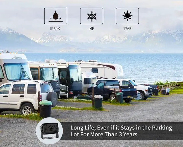 Alt view image 4 of 7 - FOOKOO  HD Backup Camera System Kit,7" 1080P Reversing Monitor+IP69 Waterproof Rear View Camera,Sharp CCD Chip, 100% Not Wash Up,Truck/Semi-Trailer/Box Truck/RV (FHD1-Wired)