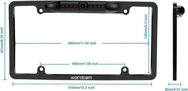 Alt view image 3 of 7 - Wordcam License Plate Frame Rear View Backup Camera 170° Viewing Angle Universal Car License Plate Frame Mount Waterproof High Sensitive 8 IR LED Night Vision Reverse Parking Aid System