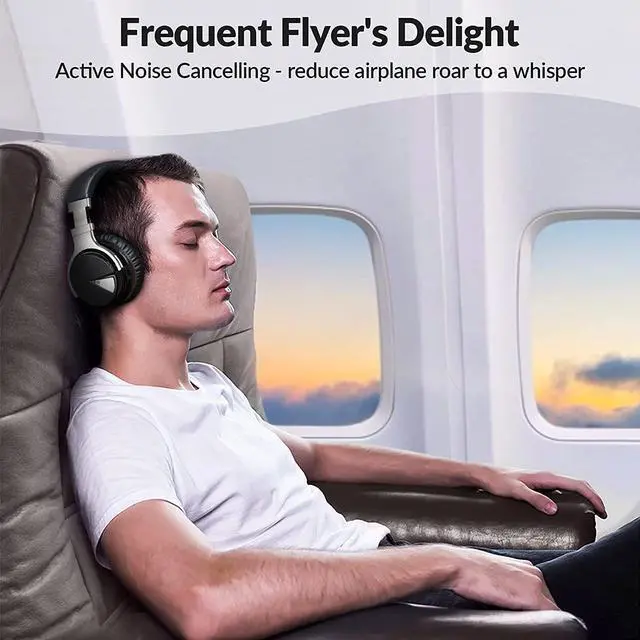 Alt view image 3 of 7 - Silensys E7 Active Noise Cancelling Headphones Bluetooth Headphones with Microphone Deep Bass Wireless Headphones Over Ear, Comfortable Protein Earpads, 30 Hours Playtime for Travel/Work, Black