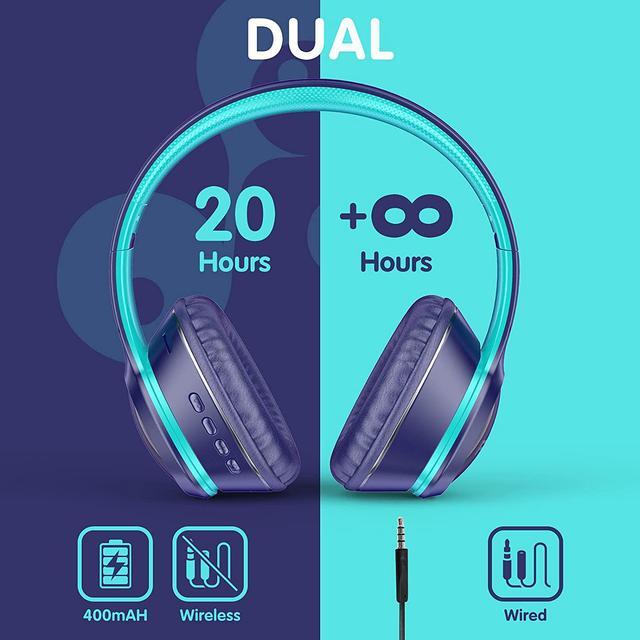 Alt view image 3 of 6 - FFZ Kids Bluetooth Headphones, Kids Wireless Headphones, Headphones for Kids for School, Built-in Microphone, Colorful LED Lights, Foldable Headset, for Ipad/Tablet/Car/Airplane(Navy Blue)