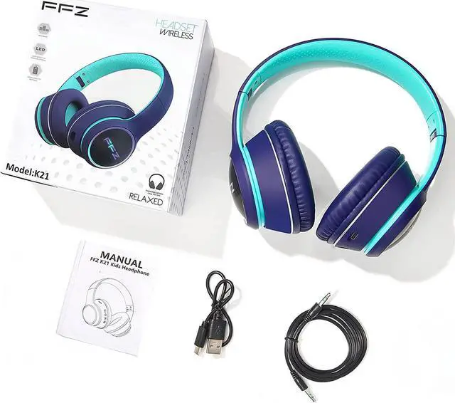Alt view image 6 of 6 - FFZ Kids Bluetooth Headphones, Kids Wireless Headphones, Headphones for Kids for School, Built-in Microphone, Colorful LED Lights, Foldable Headset, for Ipad/Tablet/Car/Airplane(Navy Blue)