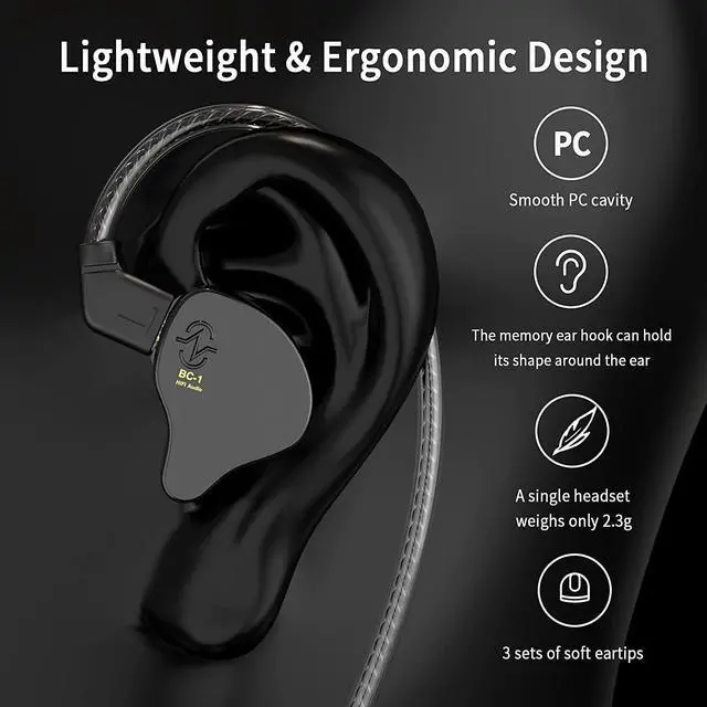 Alt view image 3 of 7 - CCZ Yinyoo Melody in Ear Monitors Earphones Headphones Wired Earbuds without Microphone IEM HIFI Bass with 1DD 1BA, Ear fins, 4N OFC Cable for Musicians, Singer, on Stage, Studio (no mic, clear black)