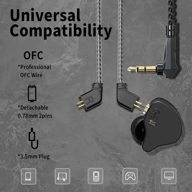 Alt view image 4 of 7 - CCZ Yinyoo Melody in Ear Monitors Earphones Headphones Wired Earbuds without Microphone IEM HIFI Bass with 1DD 1BA, Ear fins, 4N OFC Cable for Musicians, Singer, on Stage, Studio (no mic, clear black)