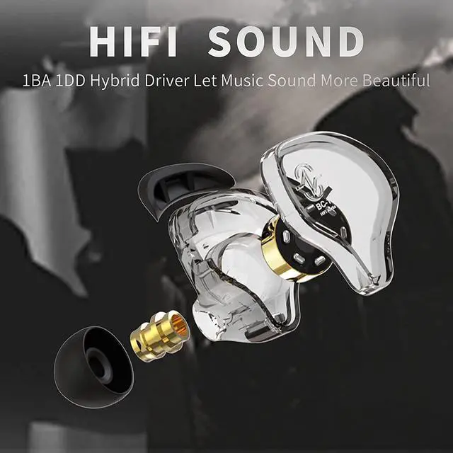 Alt view image 5 of 7 - CCZ Yinyoo Melody in Ear Monitors Earphones Headphones Wired Earbuds without Microphone IEM HIFI Bass with 1DD 1BA, Ear fins, 4N OFC Cable for Musicians, Singer, on Stage, Studio (no mic, clear black)