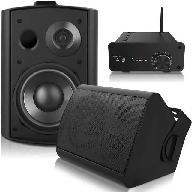 Main image of 5.25 Inch Outdoor Speakers with Bluetooth Stereo Amplifier Receiver | All-Weather Durability | Broad Sound Coverage | Speed-Lock Mounting System (Black)
