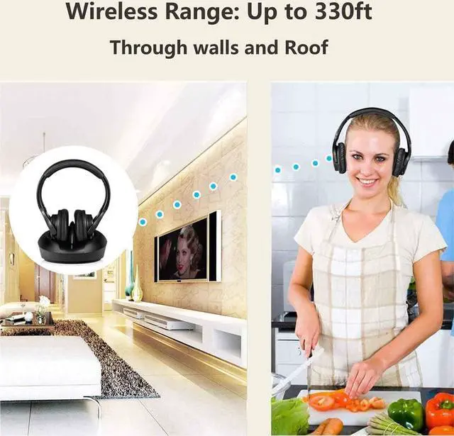 Alt view image 3 of 7 - Wireless TV Headphones Over Ear Headsets-RF Transmitter Charging Dock, Hi-Fi Stereo Cordless Headphones for TV, Adjustable Lightweight Rechargeable 10Hrs Battery for Hard of Hearing, 330ft