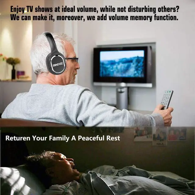 Alt view image 6 of 7 - Wireless TV Headphones Over Ear Headsets-RF Transmitter Charging Dock, Hi-Fi Stereo Cordless Headphones for TV, Adjustable Lightweight Rechargeable 10Hrs Battery for Hard of Hearing, 330ft