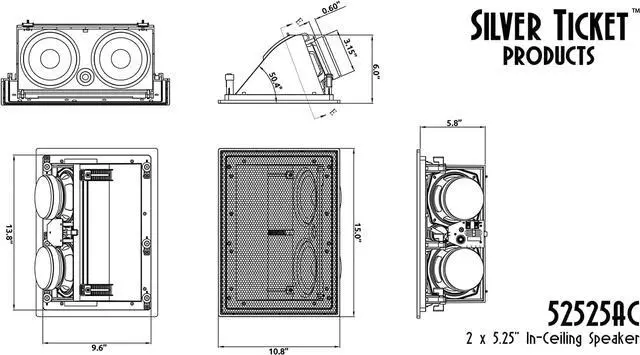 Alt view image 6 of 6 - 5252AC Silver Ticket in-Ceiling Speaker with Pivoting Full Speaker Adjustable Angle Woofers and Tweeter (Dual 5.25 Inch in-Ceiling Center Channel) Ceiling ONLY