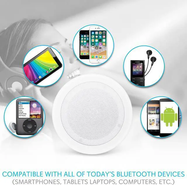 Alt view image 4 of 7 - Pyle Pair 8" Bluetooth Flush Mount In-wall In-ceiling 2-Way Universal Home Speaker System Spring Loaded Quick Connections Polypropylene Cone Polymer Tweeter Stereo Sound 250 Watts (PDICBT852RD)