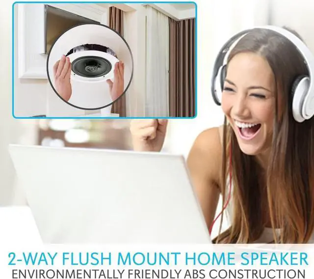 Alt view image 6 of 7 - Pyle Pair 8" Bluetooth Flush Mount In-wall In-ceiling 2-Way Universal Home Speaker System Spring Loaded Quick Connections Polypropylene Cone Polymer Tweeter Stereo Sound 250 Watts (PDICBT852RD)