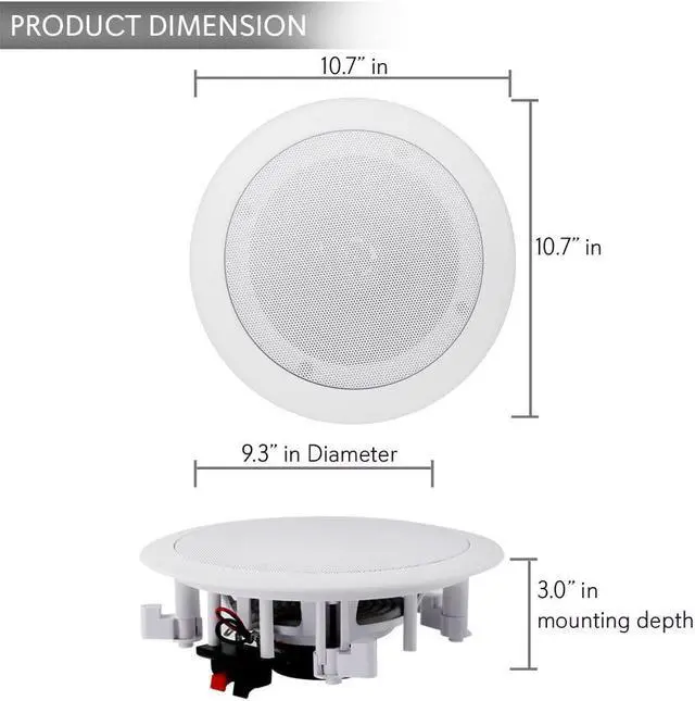Alt view image 3 of 7 - Pyle Pair 8" Bluetooth Flush Mount In-wall In-ceiling 2-Way Universal Home Speaker System Spring Loaded Quick Connections Polypropylene Cone Polymer Tweeter Stereo Sound 250 Watts (PDICBT852RD)