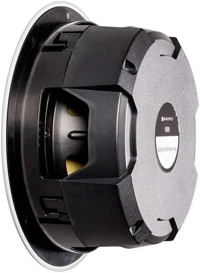 Alt view image 14 of 15 - Monoprice 2-Way Aramid Fiber Back Ceiling Speakers - 8 Inch - Black With Covered Crossover (Pair), Removable And Paintable Grille