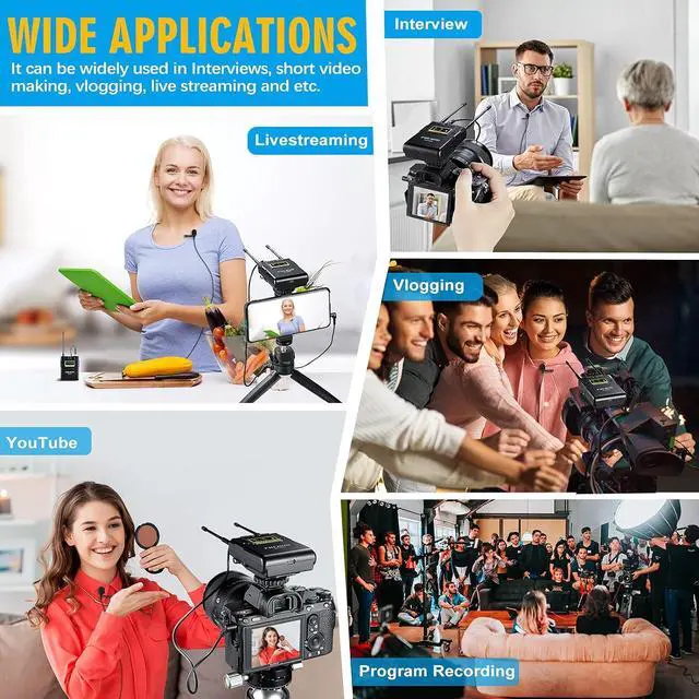 Alt view image 4 of 7 - WM500 UHF Wireless Lavalier Microphone System, 16-Channel Lavalier Lapel Mic with Rechargeable Transmitter and Receiver for Recording YouTube, Interview, Vlogging, Conference - 4 X Transmitters
