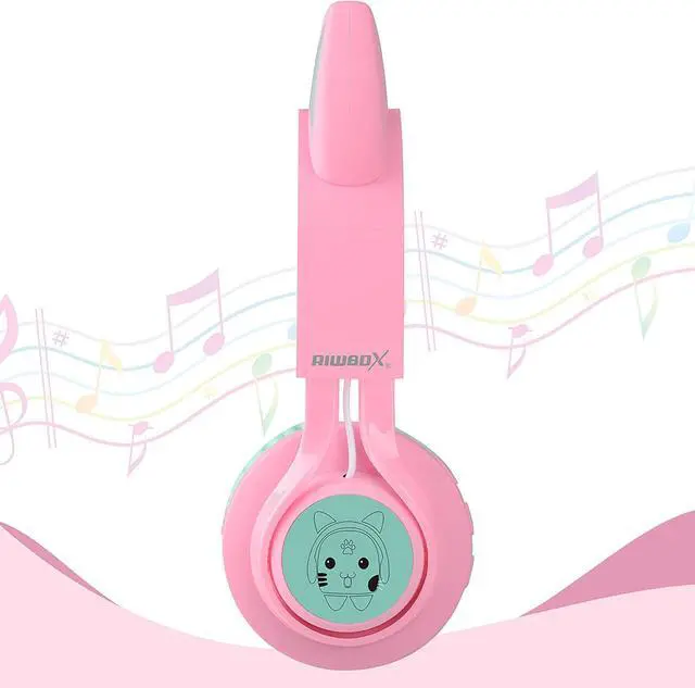 Alt view image 7 of 7 - Riwbox CT-7 Cat Ear Bluetooth Headphones, LED Light Up Bluetooth Wireless Over Ear Headphones with Microphone and Volume Control for Travel/School/Smartphones/Laptop/PC/TV (Pink&Green)