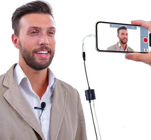Alt view image 4 of 7 - IK Multimedia iRig Mic Lav lapel microphone, omnidirectional condenser lavalier microphone with 1/8" TRRS jack, headphone out and daisy-chaining for iPhone, iPad, Android, Mac, PC