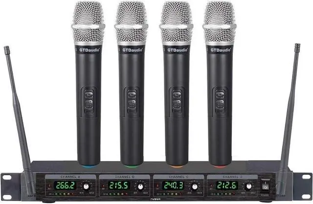 Main image of GTD Audio 4 Handheld Wireless Microphone Cordless mics System, Ideal for church, , Dj Party, Range up to 300 ft,
