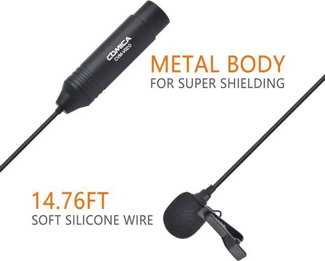 Alt view image 2 of 7 - COMICA CVM-V02O Phantom Power Omnidirectional XLR Lavalier Lapel Microphone,14.76 fts Lapel Mic for Canon Sony Camcorders Zoom H4n H6 Tascam DR-60D/70D DR-100 Recorders Audio Mixer (1 Pack)