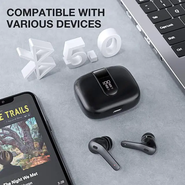 Alt view image 5 of 7 - Wireless Earbuds  Bluetooth Headphones with Microphone and Touch Control  Ultra-Light and Ergonomic Wireless Bluetooth Earbuds  40 Hours Playtime  IPX5 Waterproof Wireless Earphones